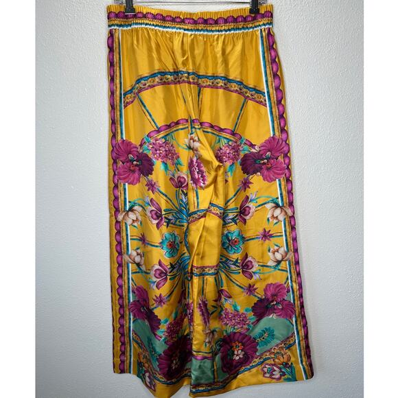 La DoubleJ Yellow Multi-Color Printed Silk Pull-on Palazzo Pant XL - Picture 8 of 16